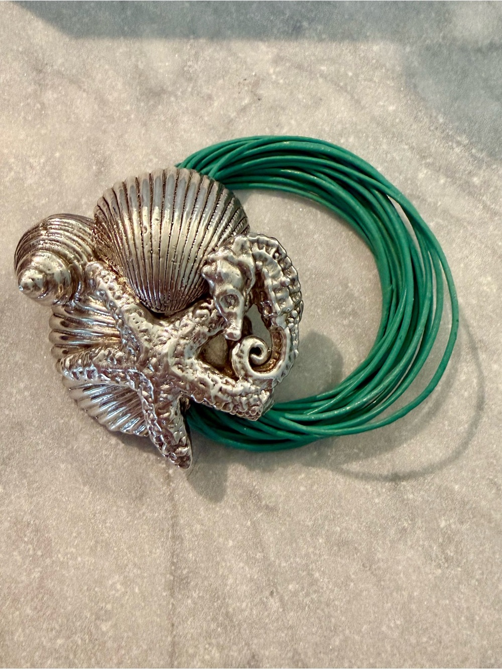 Bat-Ami Sterling Silver 925 Teal Leather Cord Ocean Bracelet